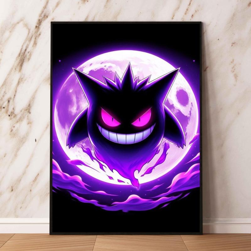 Gengar Themed Room Decor Painting Fantasy Dark Style Hd Canvas Poster Print High Quality Artwork for Pokemon Enthusiasts