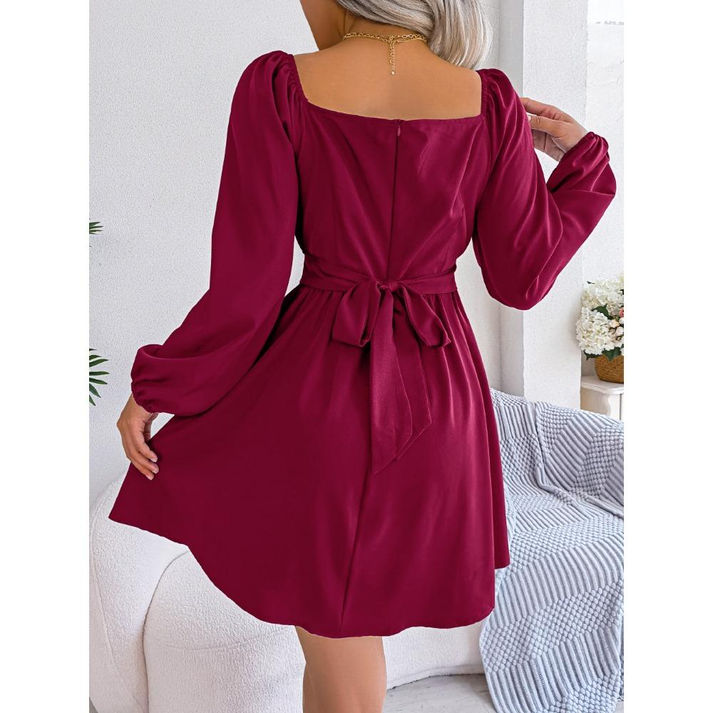 Rochii de damă casual de primăvară și vară, culoare uni, cu urechi din lemn pe lateral, decolteu pătrat, talie marcată, fustă amplă, modă casual