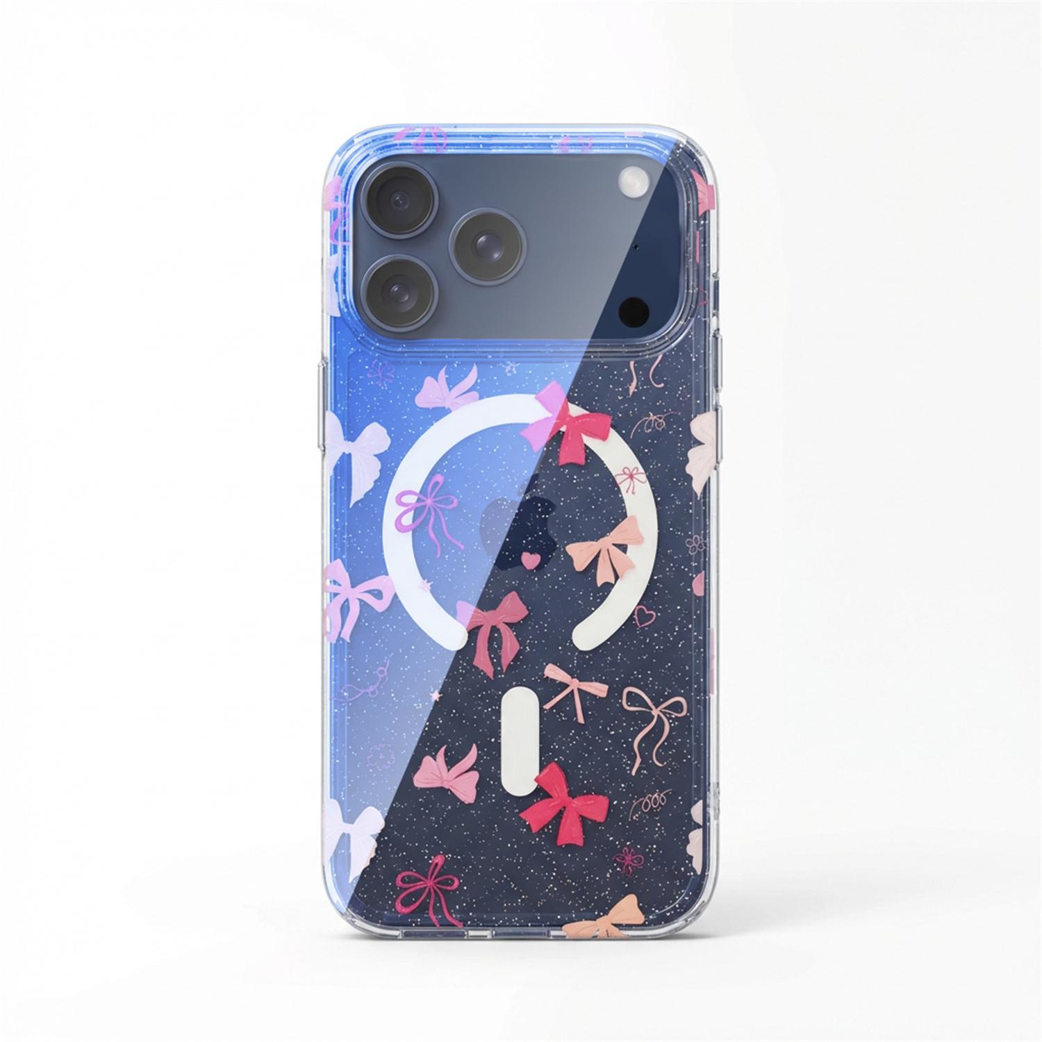 

Glitter Flower Bow Heart Pattern For Magsafe Magnetic Phone Case For iPhone 17 Air 16 15 14 13 Pro Max Plus IMD Shockproof Cover iPhone17