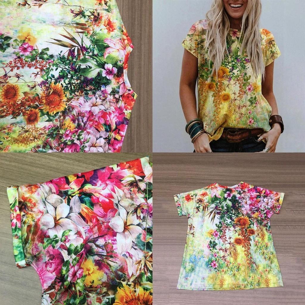 Women's Floral Print Short Sleeve Tops Featuring Soft Material For Ultimate Comfort