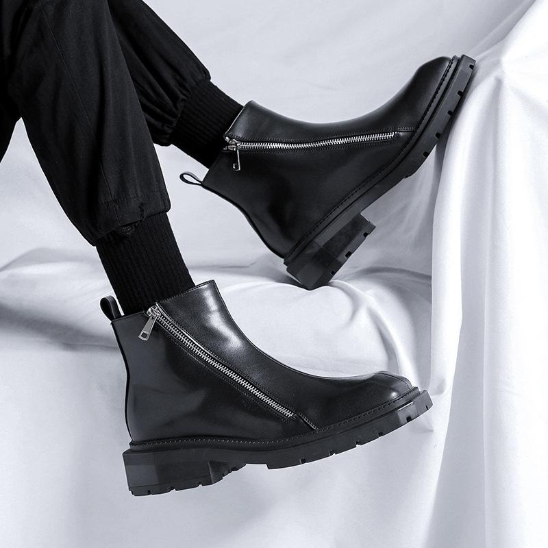 Men Luxury Fashion Chelsea Boots Black Trend Square Toe Shoes  Designer Original Leather Boot Cowboy Platform Ankle Botas