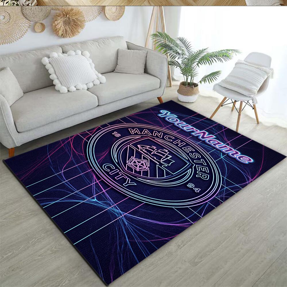 Manchester City Customize Text Area Rug Suitable for Dining Room Game Room Hallway Outdoor Antislip Carpet Anime Office Decor
