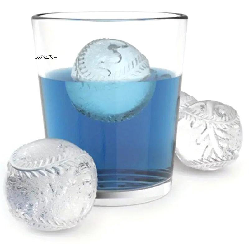 2/4 Grid Silicone Whiskey Ice Ball Maker Mold with Built-In Funnel 3D Baseball Shape Easy Fill And Release for Unique Ice Cubes
