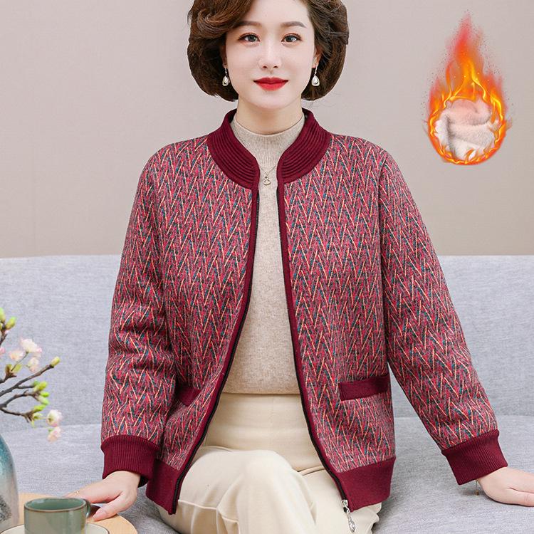 Cozy Wool Cardigan for Women 60+: Fleece-Lined, Thickened Autumn/Winter Sweater
