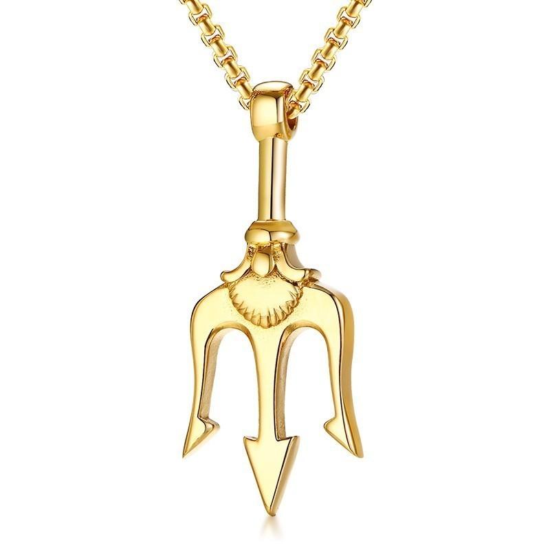 

Greek Poseidon Neptune Trident Spear Necklace God Of Sea Men Pendant Black Stainless Steel Charm Unisex Jewelry