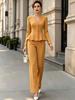 2026 new V-neck linen waist lotus leaf pendulum set European and American commuter long-sleeved two-piece set for women