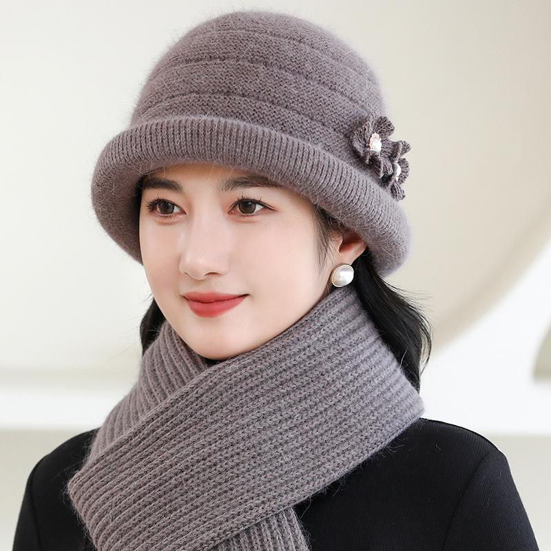 

Осенне-зимние шерстяные шапки для пожилых матерей среднего возраста, теплые вязаные шапки для пожилых женщин с добавлением бархата, однотонные шапки-тазики с закатанным краем в наличии