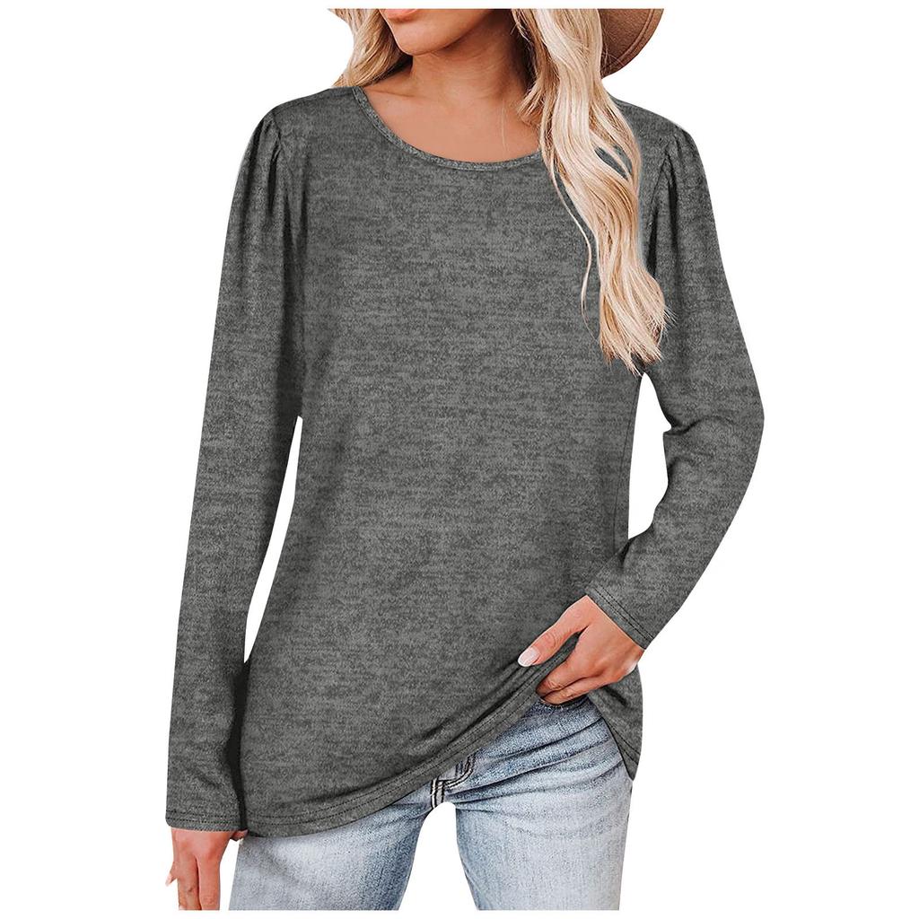 OYTRO Women Casual O-Neck Long Sleeve Solid Pullover Regular T-Shirt Top Knits & Tees OYTRO Women Casual O-Neck Long Sleeve Solid Pullover Regular T-Shirt Top Knits & Tees