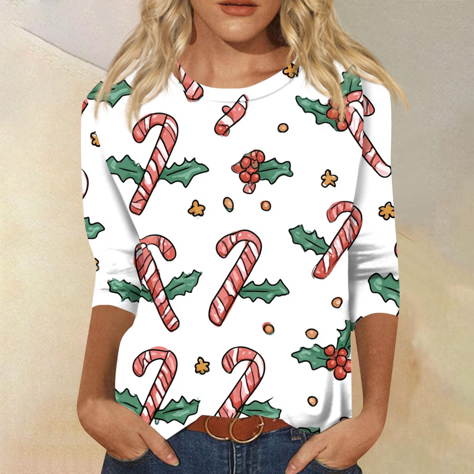 

Женская модная повседневная футболка с круглым вырезом и рукавом три четверти с рождественским принтом XXL красный