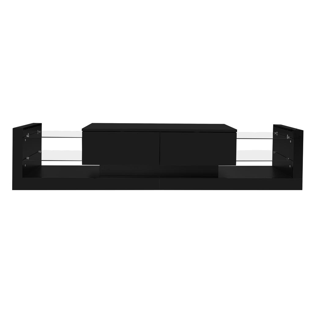 Set Mobile TV da Parete, Mobile TV Nero + Tavolino Nero, Mobile da Parete Nero Lucido, Set Soggiorno, Set Lucido con Luci LED