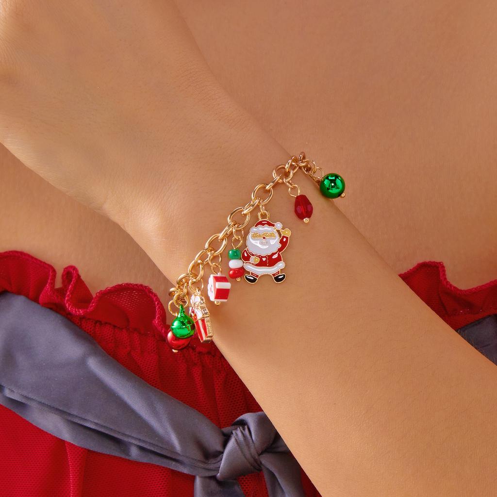 Creative Christmas Elements Metal Chain Bracelets for Women Men Santa Claus Tree Elk Snowman Pendant Necklace Festival Jewelry