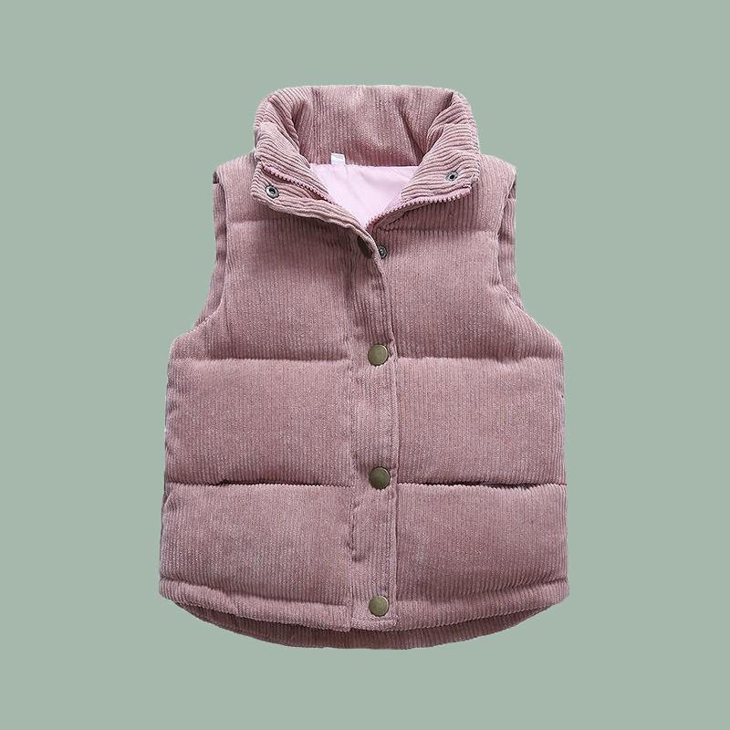 Kids Padded Vest Boys Girls Corduroy Winter Outerwear Thick Cotton Lined Sleeveless Jacket Toddlers 3-8Y