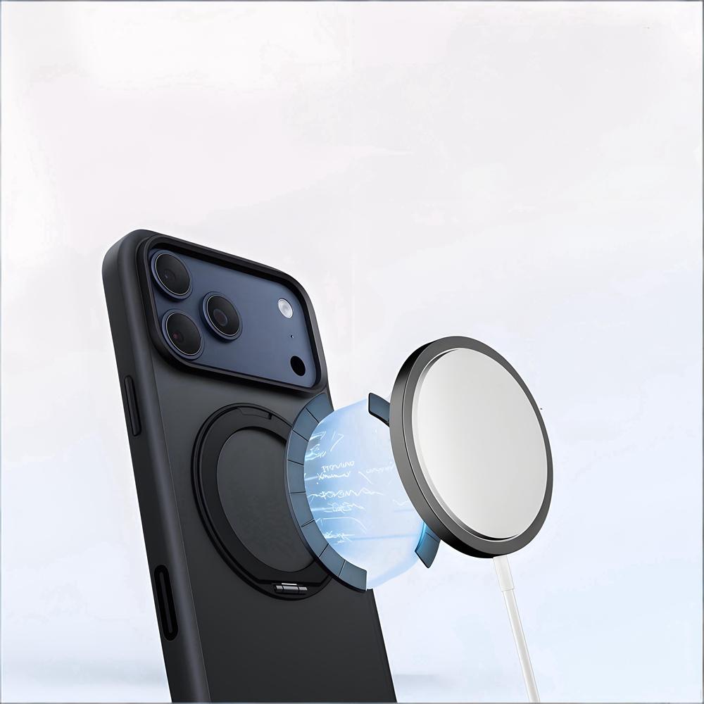 For Magsafe Magnet Ring Rotating Fold Magnetic Stand Phone Case For 17 Pro Max Air 17Pro Solid Color Matte Armor Cover