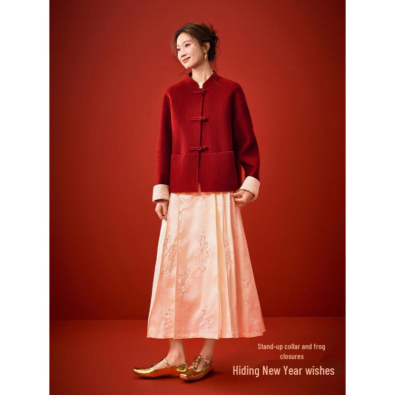 Dámský oboustranný vlněný kabát v novém čínském stylu