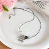 Trendy Vintage Silver Color Metal Flower Pendant Resin Bead Chain Necklace Choker For Women Charm Cute Neck Jewelry Accessories