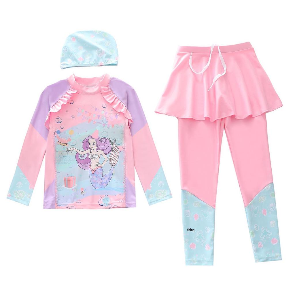 New Girls' Long Sleeve Two-Piece Swimsuit for Toddlers and Kids with CPC Certification