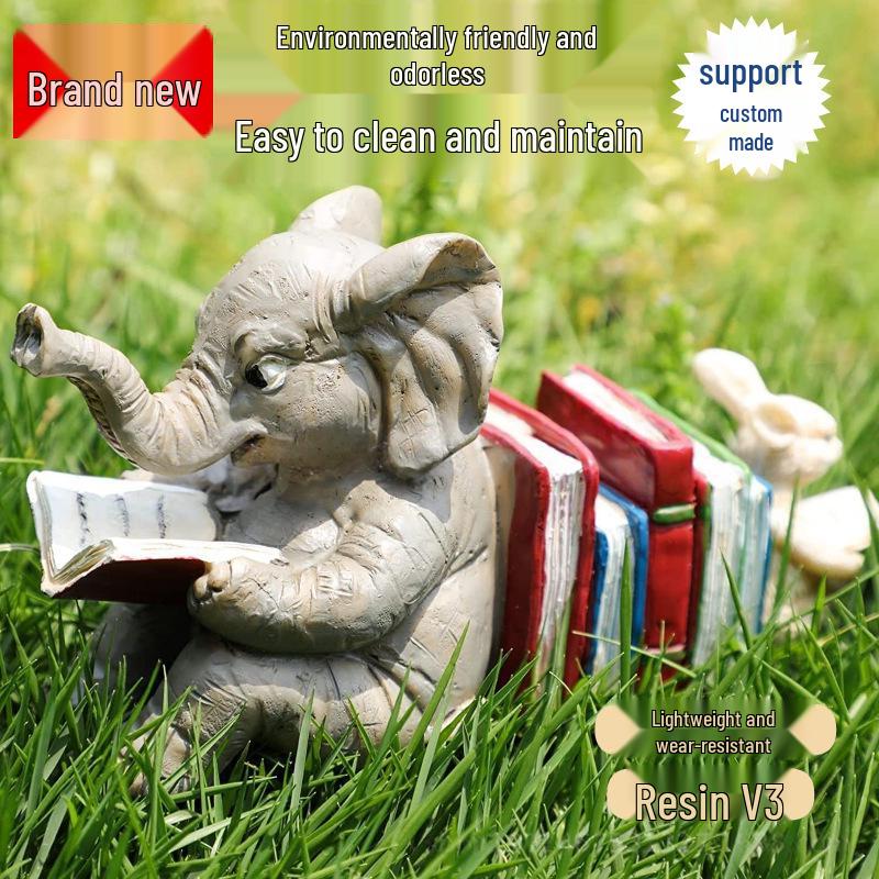 Elephant and Rabbit Reading Garden Resin Ornament for Home or Office Decor