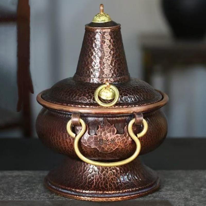 Multifunctional Pure Copper Hot Pot Handcrafted Vase Leaves Coffee Beans Container Incense Burner Tea Leaf Canister Storage Box