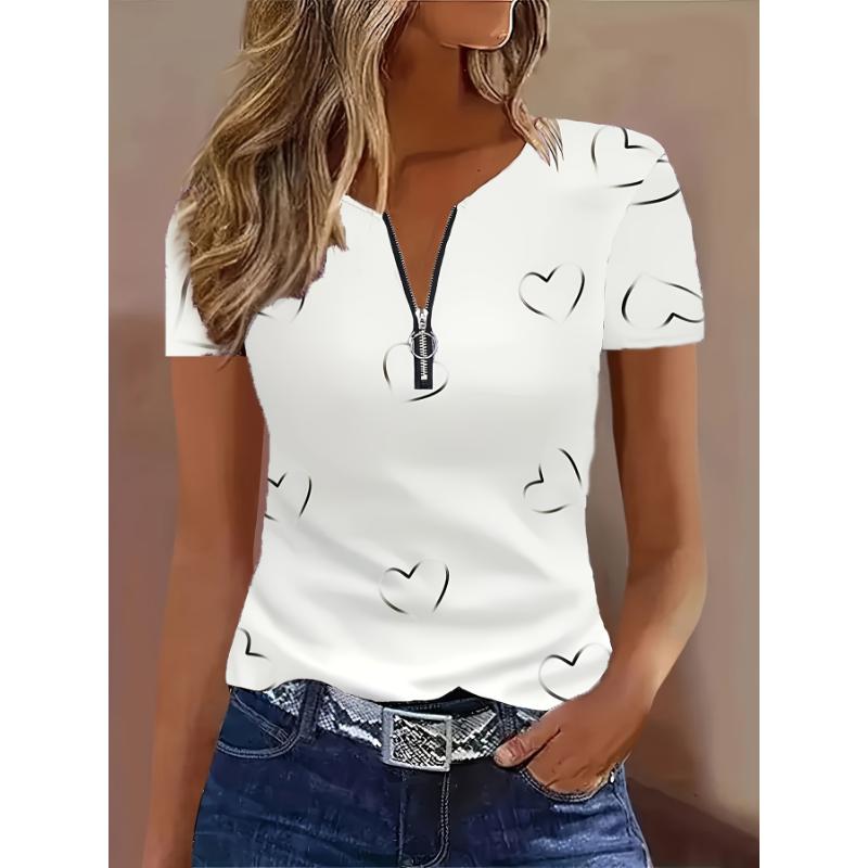 

Жіноча елегантна футболка з коротким рукавом, коміром на блискавці та принтом Любов XL