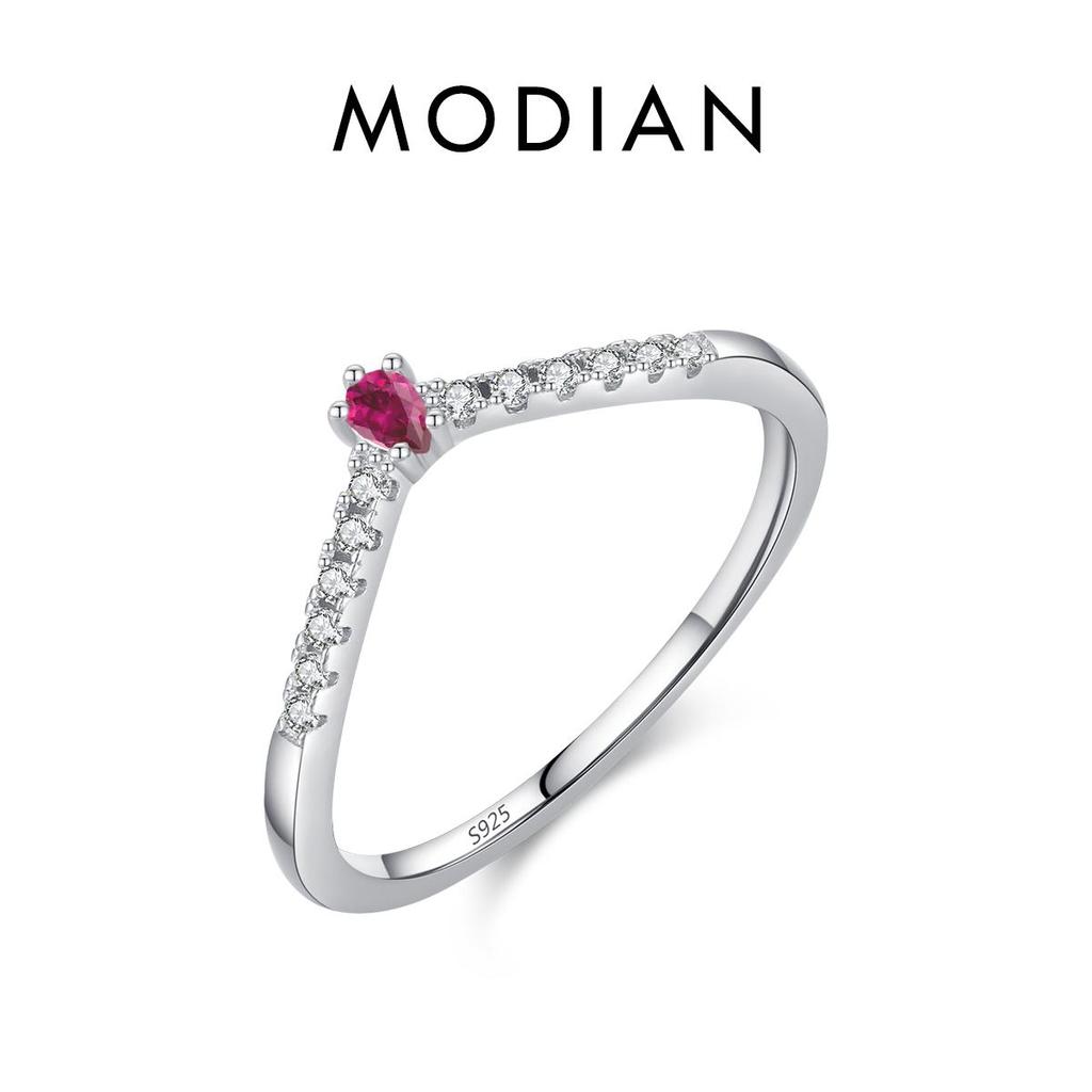 MODIAN 925 Sterling Silver Simple Arrow Shape Stackable Trendy Ring Rainbow Color Zircon Elegant Finger Rings For Women Jewelry