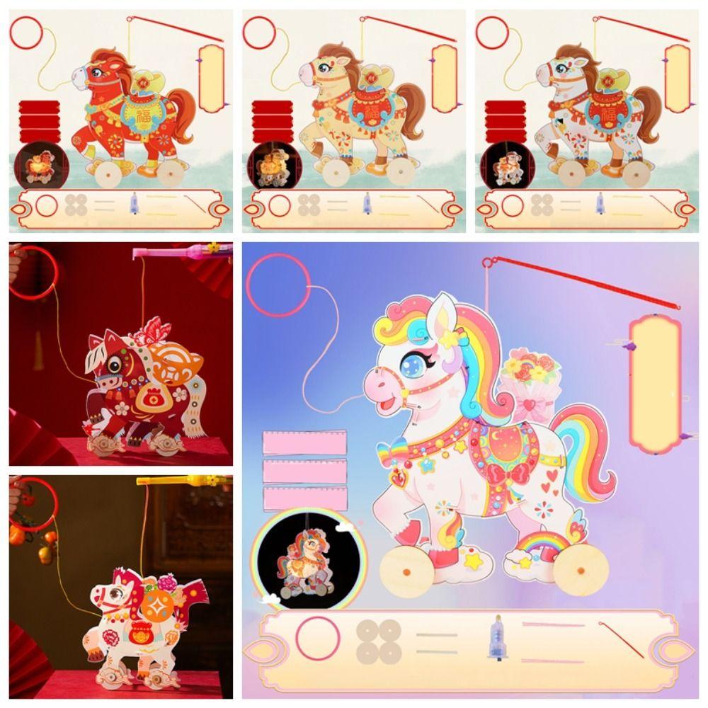DIY Chinese New Year Lantern Luminous Traditional 2026 Horse Year Lantern Cartoon Cute PVC Transparent Horse Lantern