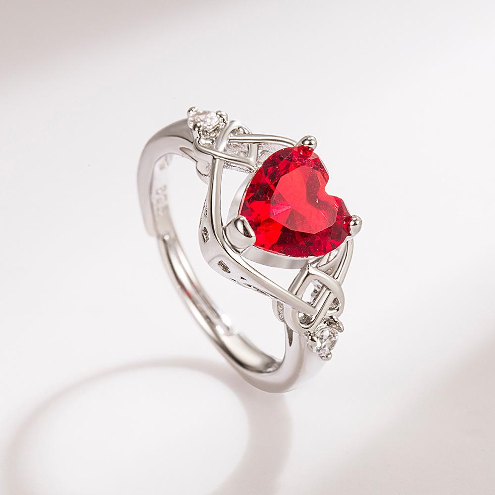 Herz zu Herz Granatapfelrot Zirkonia Herz Halskette, Ohrring & Ring Set