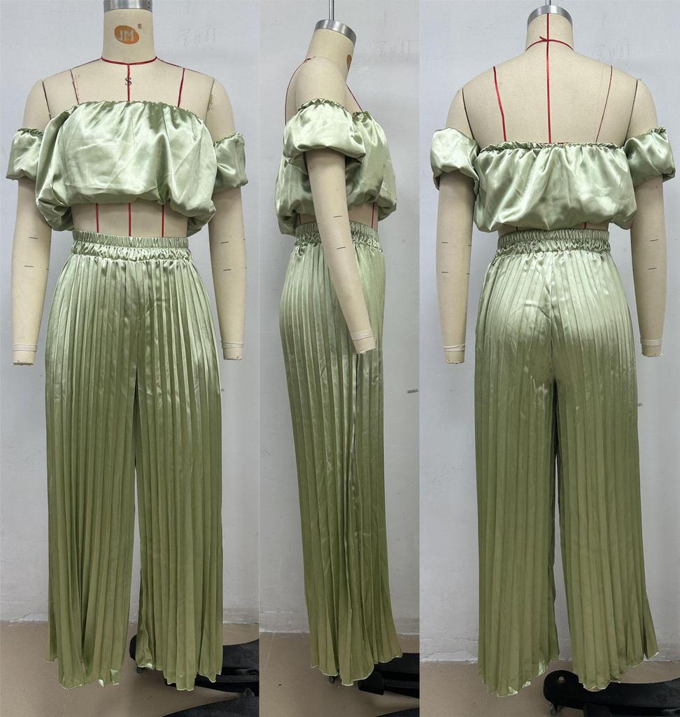 Elegant 25th Anniversary Strapless Pleated Long Pants Set In Solid Color