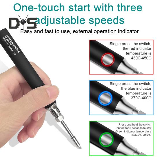 

Паяльник с тремя скоростями регулировки, быстрый нагрев, высокая термостойкость, портативная беспроводная зарядка, сварочная ручка, принадлежности для мастерской чёрный