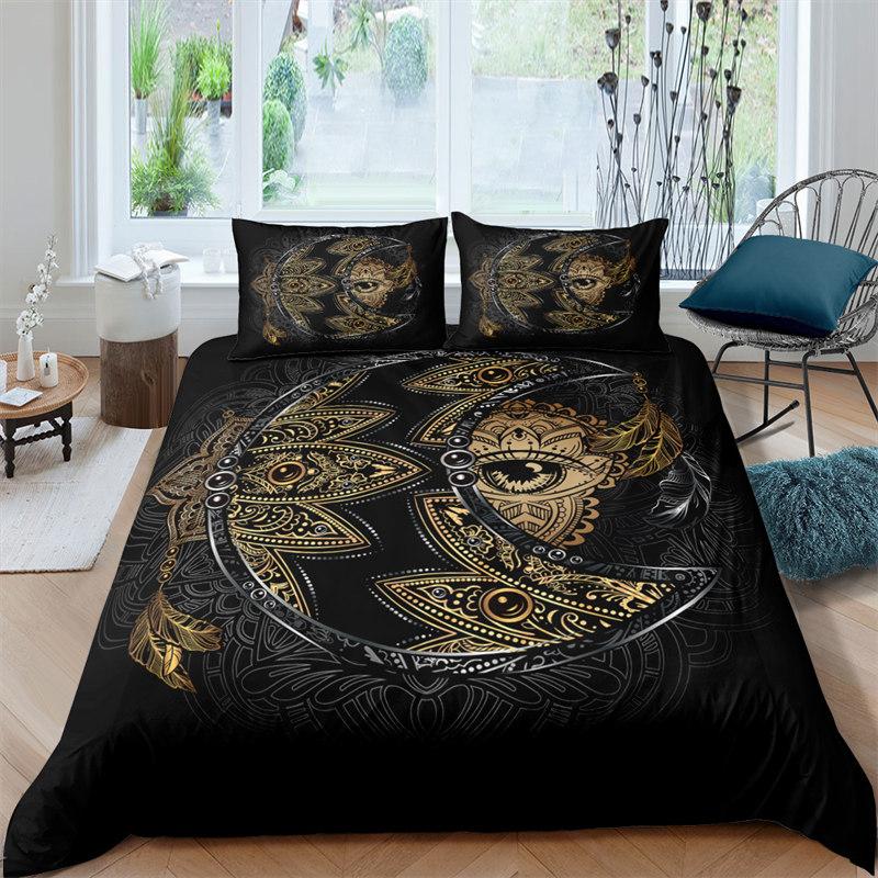 Bohemian Mandala Duvet Cover Golden Sun And Moon 3D Print King Queen Bedding Set Microfiber Dreamcatcher Quilt Cover Pillowcase