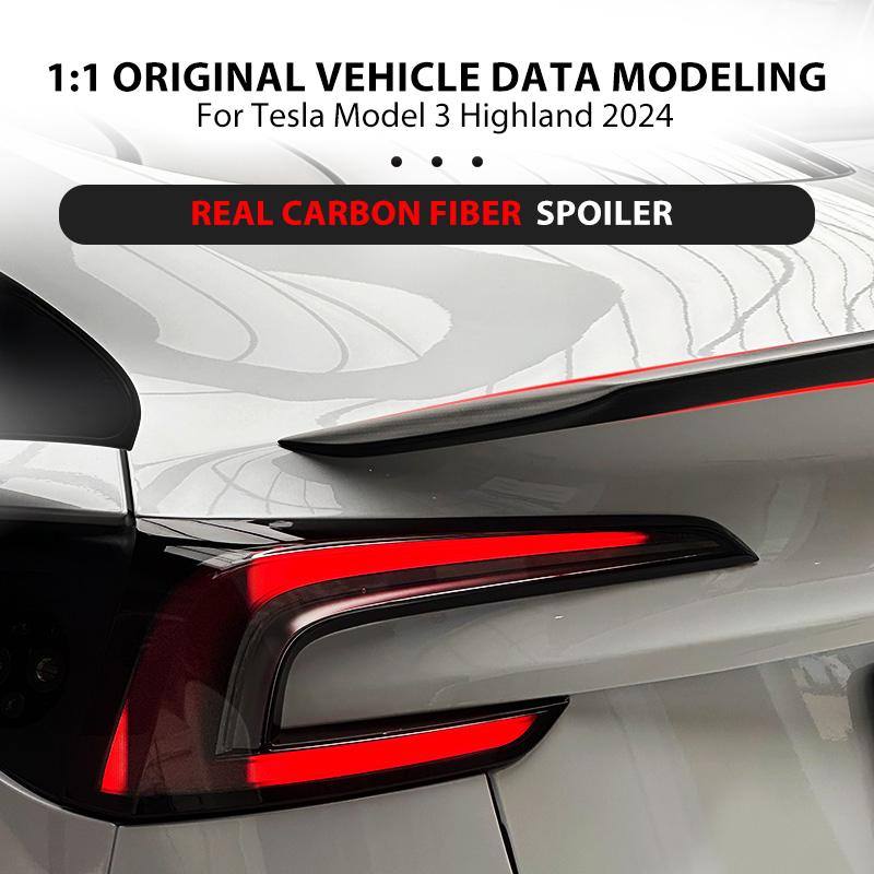 Heenvn Real Carbon Fiber Car Rear Trunk Spoiler For Tesla Model Y Juniper Model 3 Highland 2025 2026 Wing Exterior Accessories