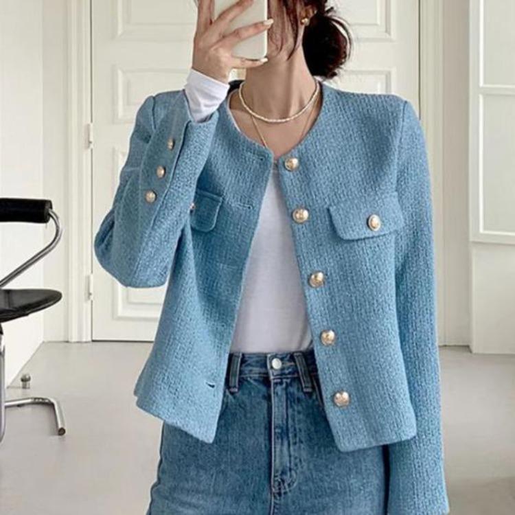 Fall Spring Women Cardigan Coat Single Breasted Long Sleeve Solid Color Loose OL Commuting Style Dating Shopping Jacket