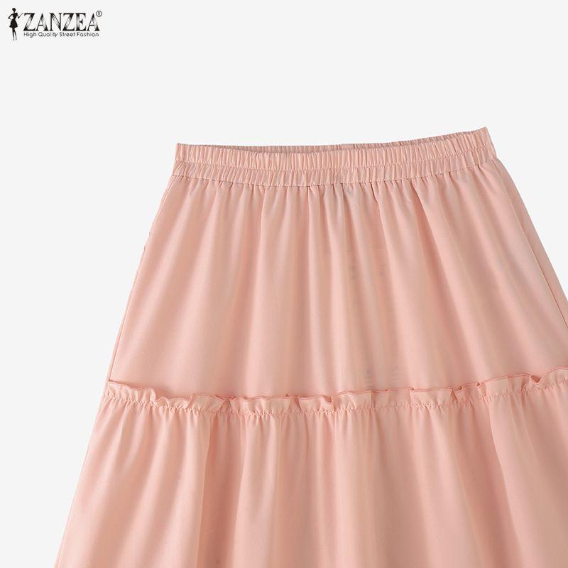 ZANZEA Women Casual Elastic Waist Solid Color Loose Long Skirts