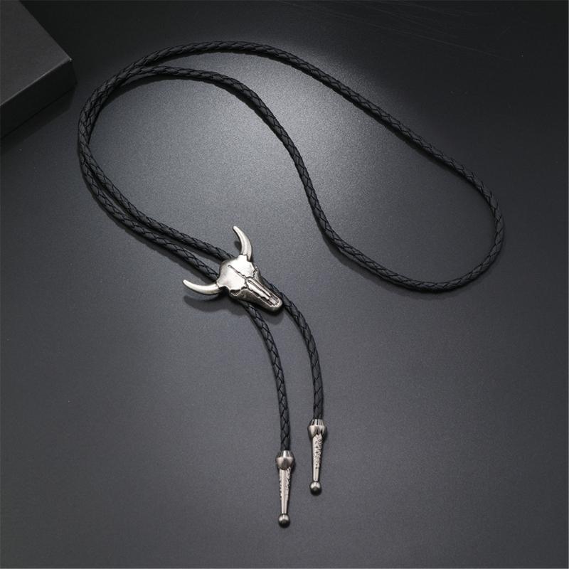 Colier Bolo Tie Western pentru Bărbați și Femei, Accesoriu de Gât din 2 Piese cu Șnur PU Împletit cu Glisoare Reglabile pentru Stil Zilnic