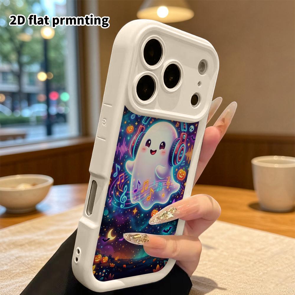Phone Case: 2D flat, suitable for iPhone 18 17 16 15 14 13 12Pro protective case, neon little ghost, perfect Christmas and Halloween holiday gift