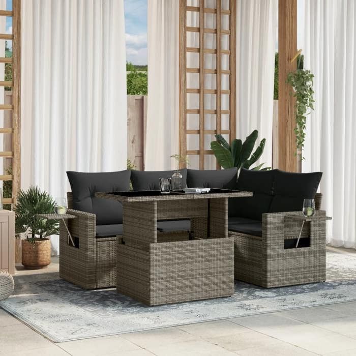 VidaXL Garden Furniture Set 5 Pcs with Grey Cushions Braided Resin 3267880