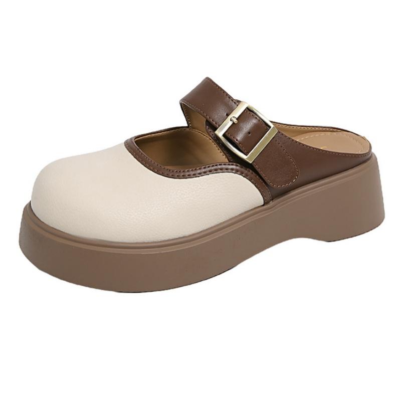 Women's New Style Closed Toe Slippers One Foot Soft Flat Rubber Comfortable Height Increase PU Basic Fabric Casual Shoes