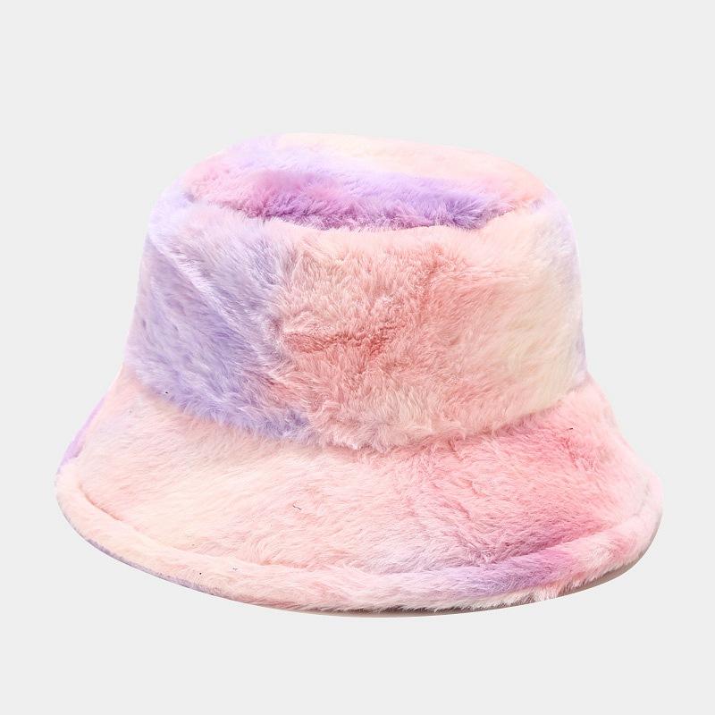 New Cute Girl Rainbow Plush Fisherman Hat Children Winter Small Fresh Warm Basin Hat Tide