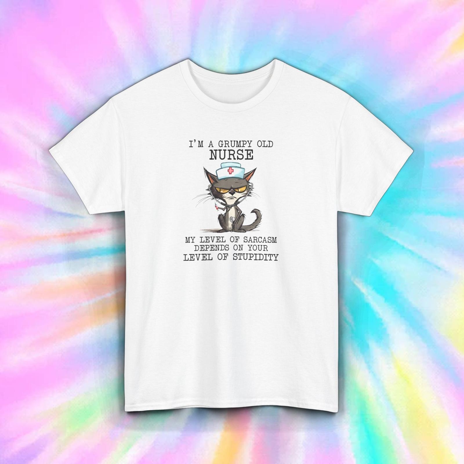 Grumpy Old Nurse T-Shirt Funny Sarcastic Cat Medical Humor Graphic Tee S-5XL S