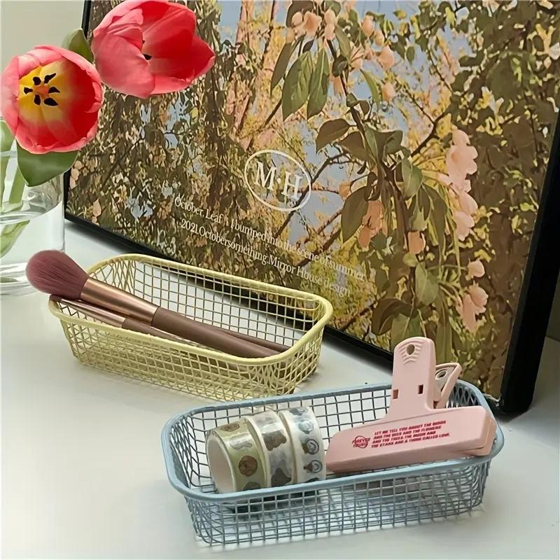 1Pcs Ironwork Desktop Storage Box Metal Office Stationery Storage Basket for Students Miscellaneous Items Organize