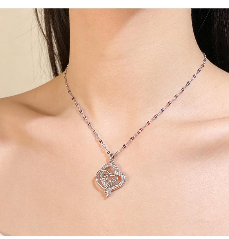 Heart Shape Mama Pendant Inlaid Zircon Titanium Steel Clavicle Necklace For Mother