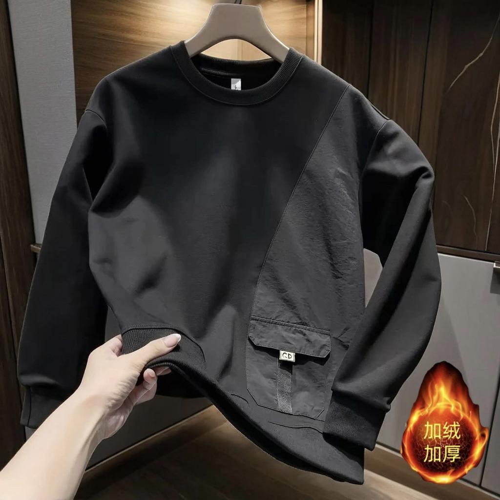 Crew neck solid color daily top versatile T-shirt sweater men's 2025 new Korean version trend loose