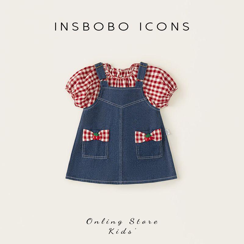 Insbobo Girls  Skirts 2026 Summer New Baby Outfit Children s Stylish Dress Girl Princess Dress Red Check (Summer Style) 80