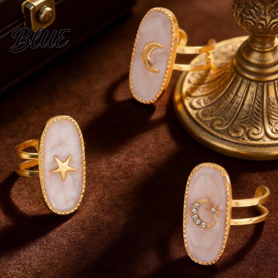 Adjustable Double-ring Opening Ring Finger Oval Design Enamel Process Women