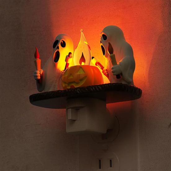 Halloween Night Light Spooky Ghost Campfire Pumpkin Boo Witch Black Cat Nightlight for Halloween Bedroom Living Room Decor