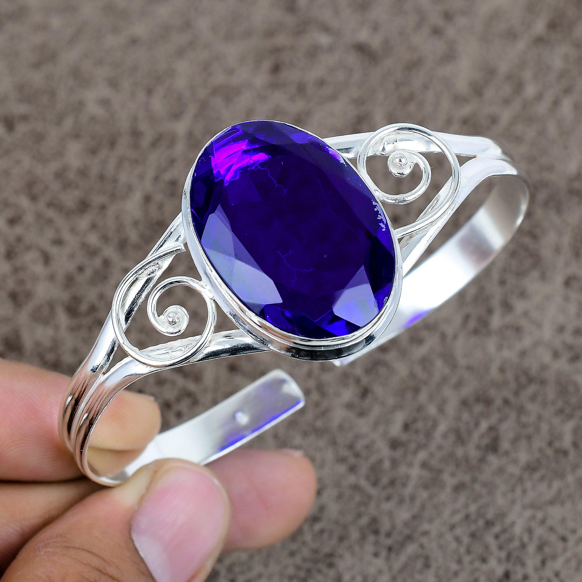 

Amethyst Gemstone Handmade 925 Sterling Silver Cuff Bangle Adjustable KKG-260