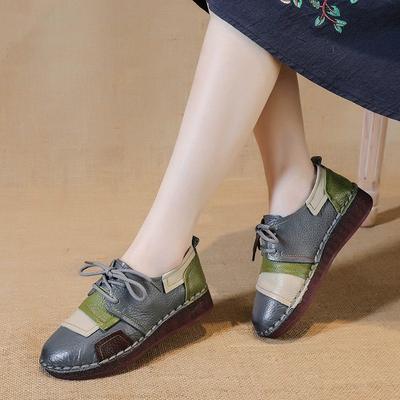 Nouvelles chaussures décontractées à fond plat en cuir de vachette première couche pour femmes, chaussures simples en cuir à assortiment de couleurs, chaussures en coton