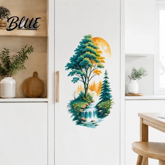 Self Adhesive Landscape Wall Decor Mountain Forest Waterfall Scenery Sticker  PVC Waterproof Mural  Peel And Stick Art DIY Nature Theme Room