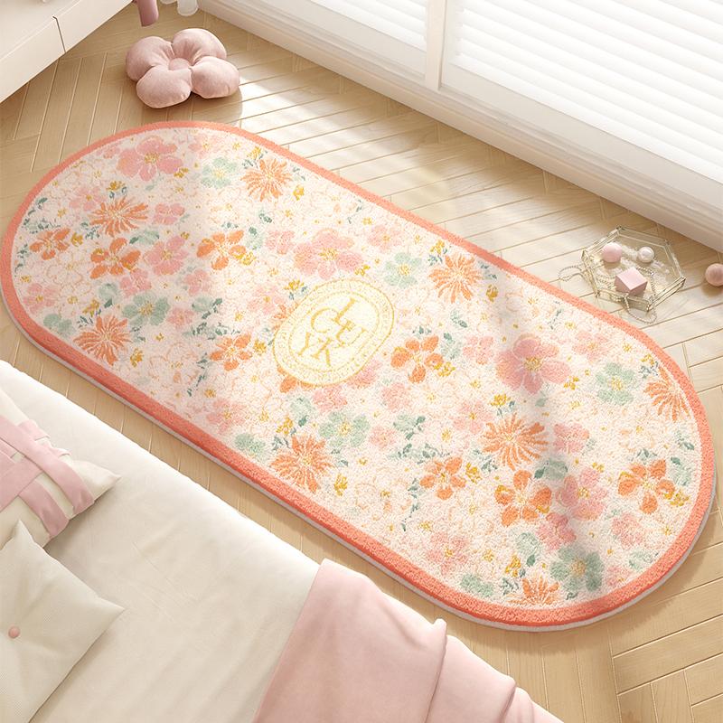 Tappeto Decorazione Soggiorno Stile Francese Tappeti con Motivo Floreale per Camera da Letto Morbido Soffice Tappetino da Pavimento Comodino Tappeto Spesso in Peluche per la Casa