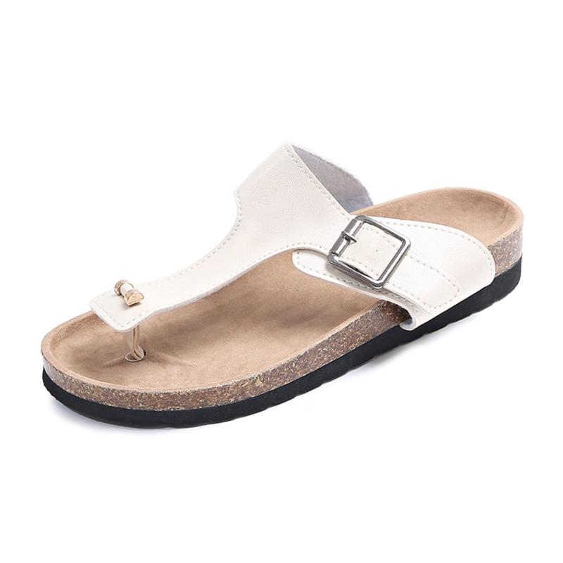 

Модные женские модные сандалии на плоской подошве Летние новые с круглым носком и перемычкой между пальцами Металлическая пряжка Нескользящие износостойкие шлепанцы 43