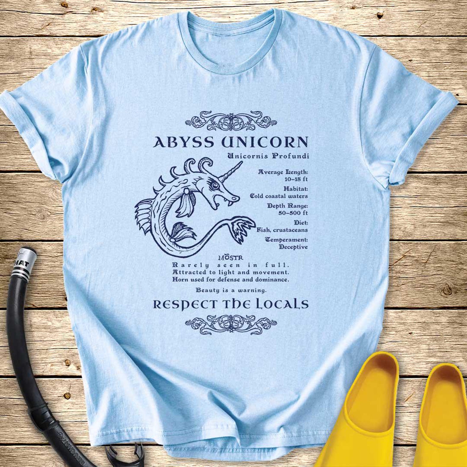 Abyss Unicorn Sea Monster T-Shirt | Mythical Marine Creature Illustration Tee 2XL